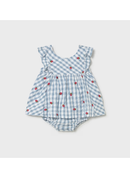 Strawberry Gingham Dress with Bloomers - Lagoon