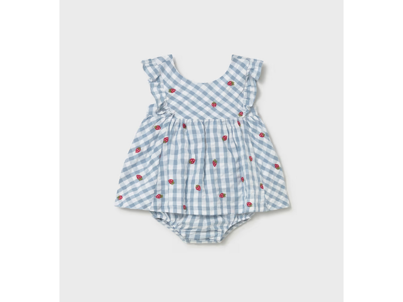 Mayoral Strawberry Gingham Dress with Bloomers - Lagoon