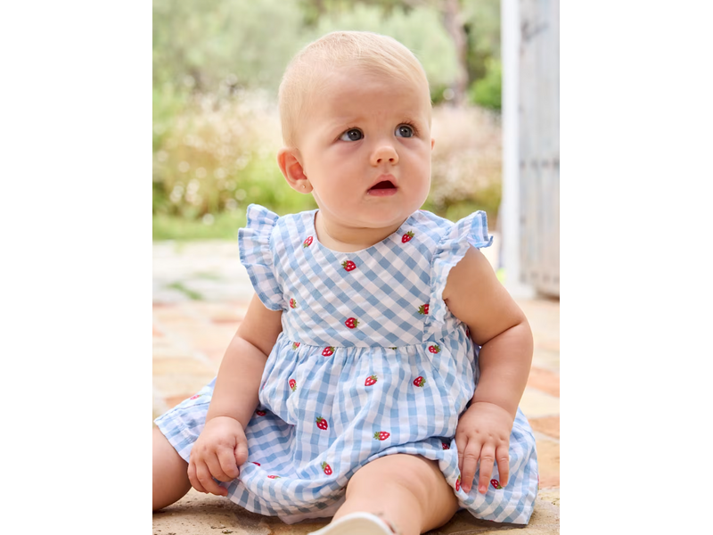 Mayoral Strawberry Gingham Dress with Bloomers - Lagoon