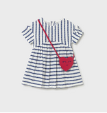 Mayoral Heart Printed Striped Dress with Bag - Porcelain