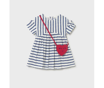 Heart Printed Striped Dress with Bag - Porcelain