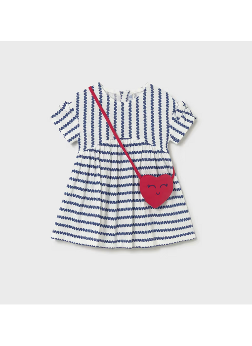 Heart Printed Striped Dress with Bag - Porcelain