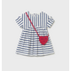 Heart Printed Striped Dress with Bag - Porcelain