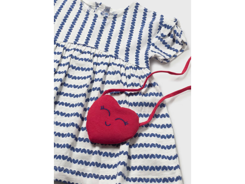 Mayoral Heart Printed Striped Dress with Bag - Porcelain