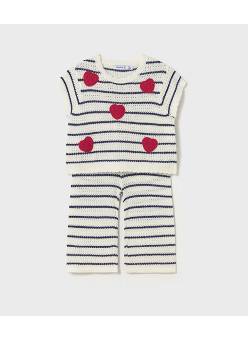 Knit Pants with Heart Top Set - Natural