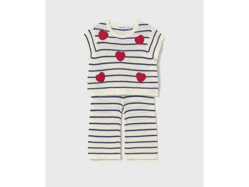 Mayoral Knit Pants with Heart Top Set - Natural