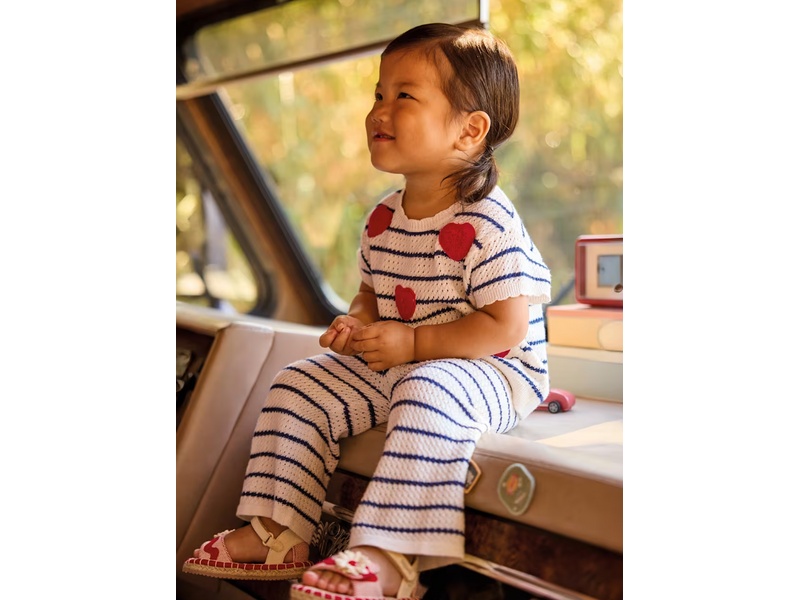 Mayoral Knit Pants with Heart Top Set - Natural