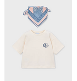 Mayoral T-shirt with Printed Neck Scarf - Bone/Sky Blue