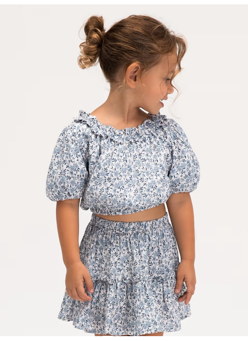 Printed Floral Skirt - Sky Blue