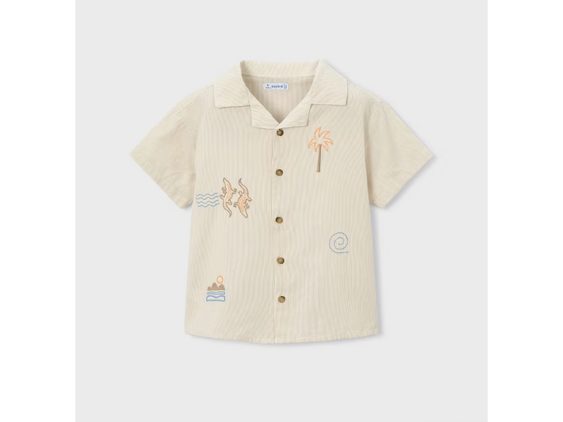 Mayoral Embroidered Button Down Shirt - Linen