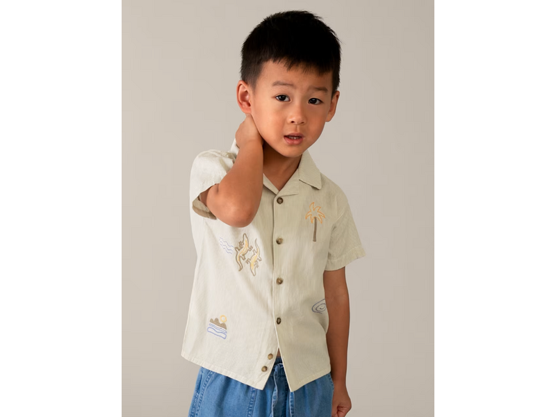 Mayoral Embroidered Button Down Shirt - Linen