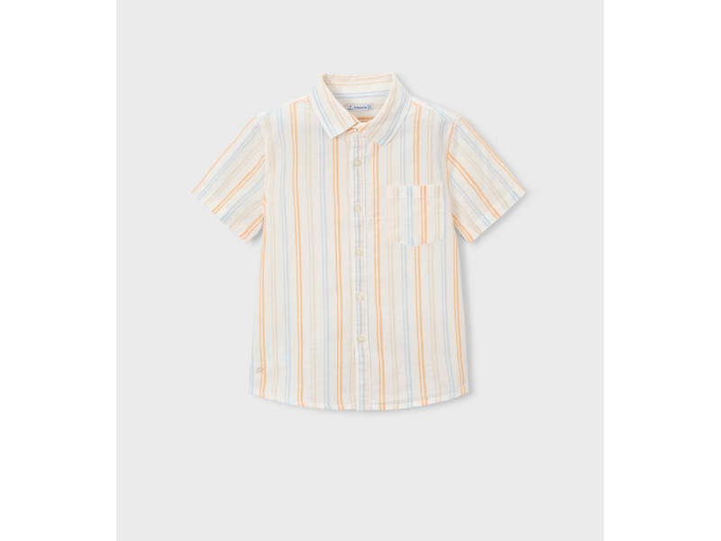 Mayoral Linen Stripe SS Shirt - Peach/Sky