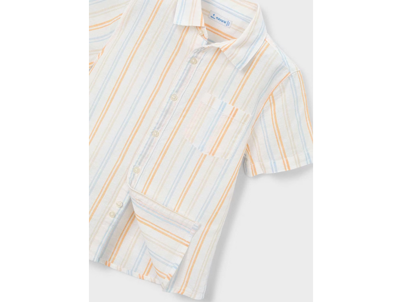 Mayoral Linen Stripe SS Shirt - Peach/Sky