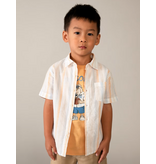 Mayoral Linen Stripe SS Shirt - Peach/Sky