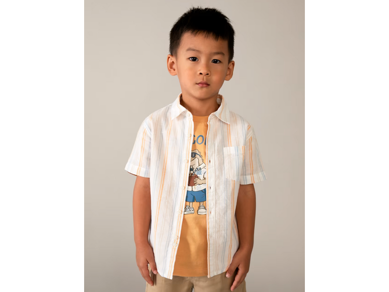 Mayoral Linen Stripe SS Shirt - Peach/Sky