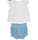 Mayoral 2 Piece Knit Set - White Top/Lagoon Bottom