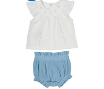 2 Piece Knit Set - White Top/Lagoon Bottom