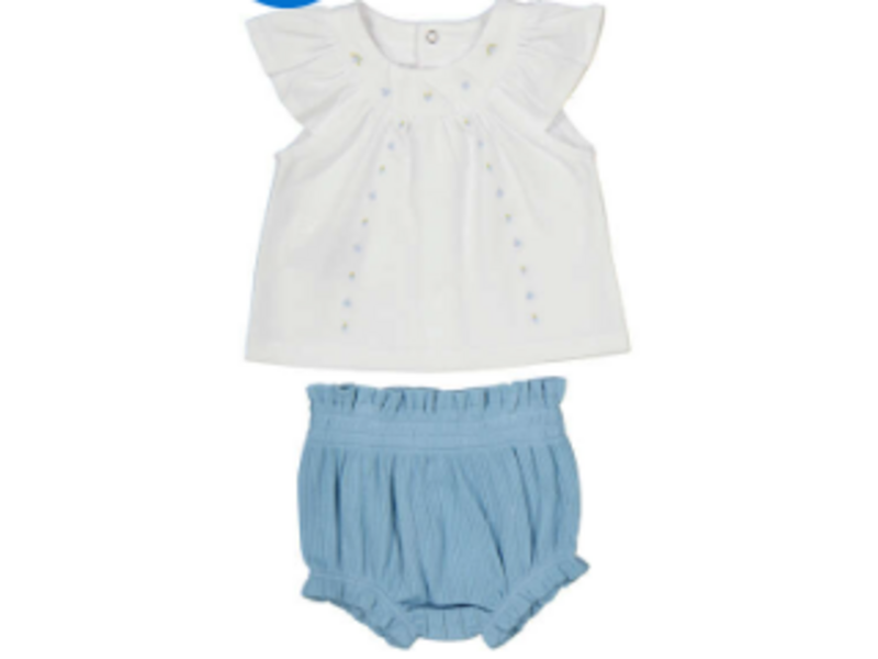 Mayoral 2 Piece Knit Set - White Top/Lagoon Bottom