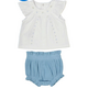 2 Piece Knit Set - White Top/Lagoon Bottom