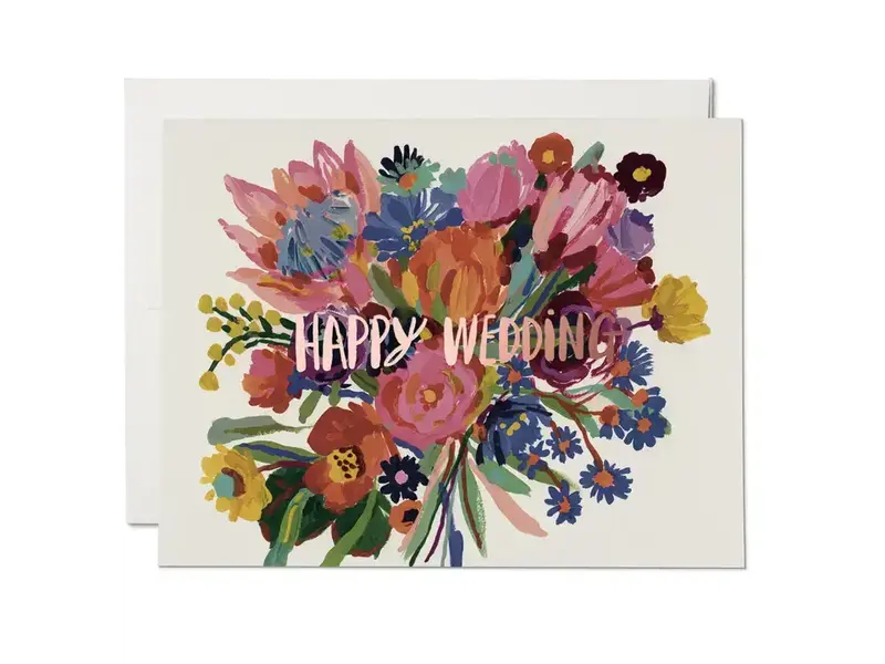 Red Cap Cards Happy Wedding Flowers Card