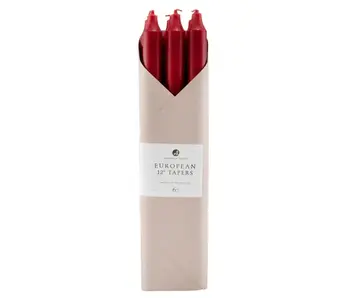 12" Crimson Taper Candles - 6 Pc