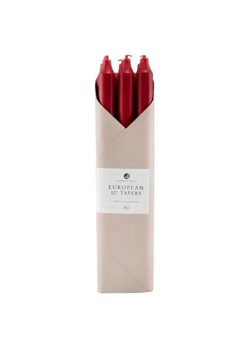 12" Crimson Taper Candles - 6 Pc