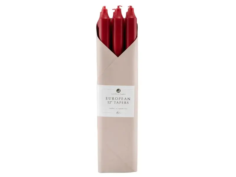 Northern Lights 12" Crimson Taper Candles - 6 Pc