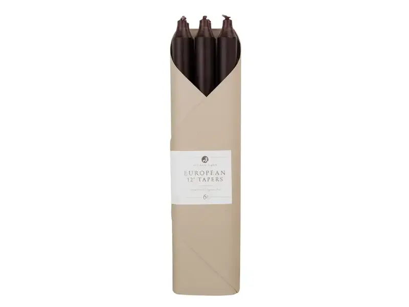 Northern Lights 12" Espresso Taper Candles - 6 Pc