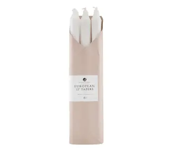 12" Pure White Taper Candles - 6 Pc