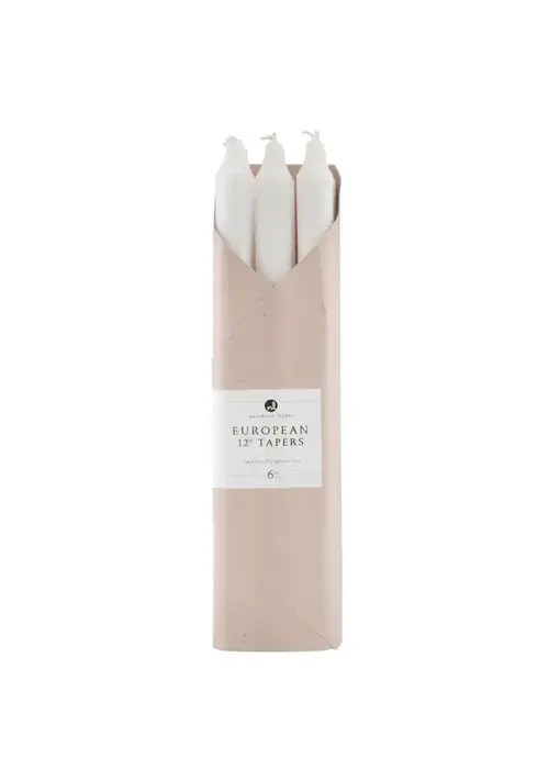 12" Pure White Taper Candles - 6 Pc