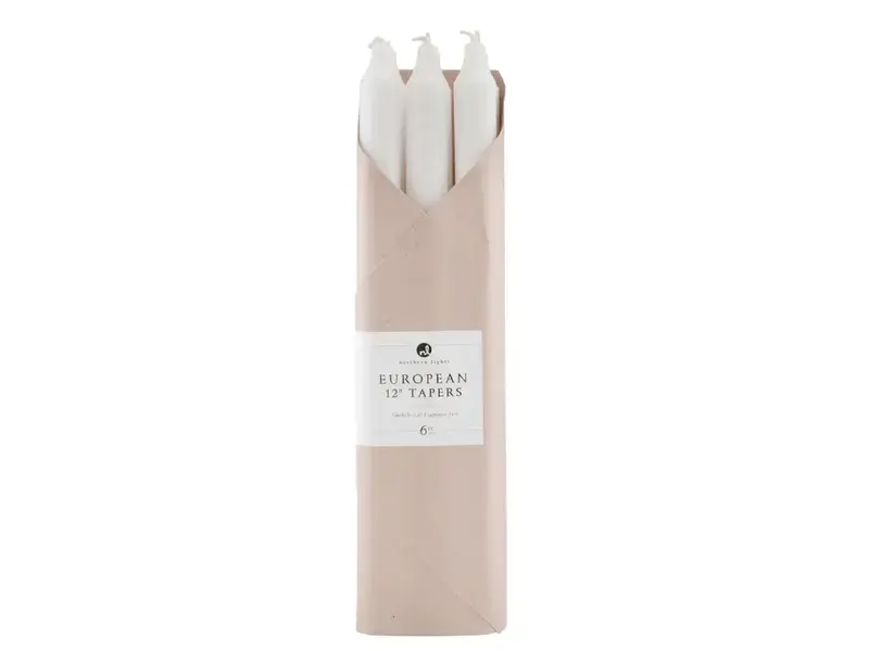 Northern Lights 12" Pure White Taper Candles - 6 Pc