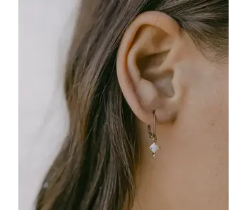 Square Prong Opal & CZ Leverback GF Earrings