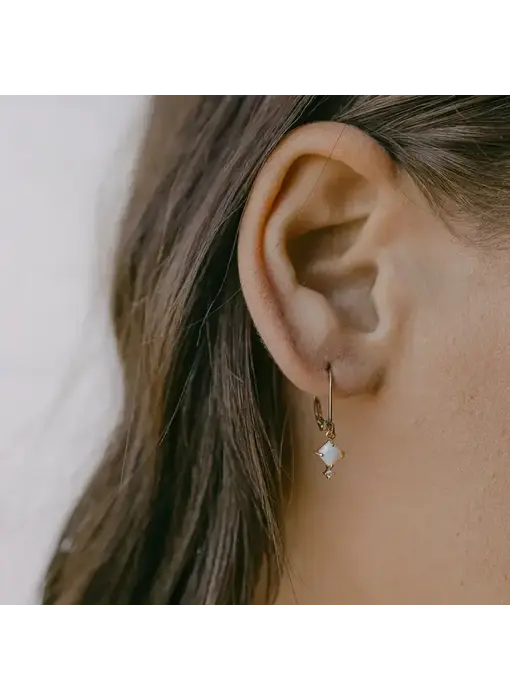 Square Prong Opal & CZ Leverback GF Earrings