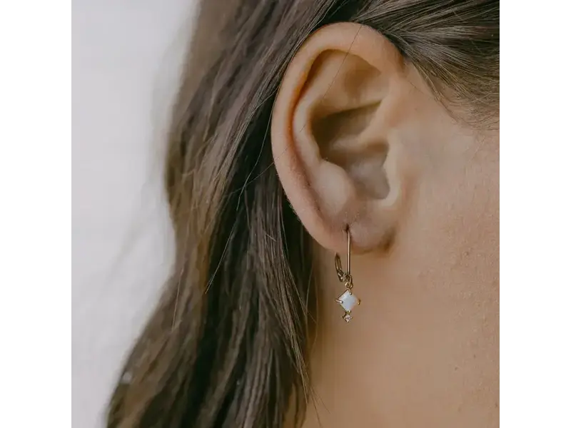 Ofina Jewelry Square Prong Opal & CZ Leverback GF Earrings