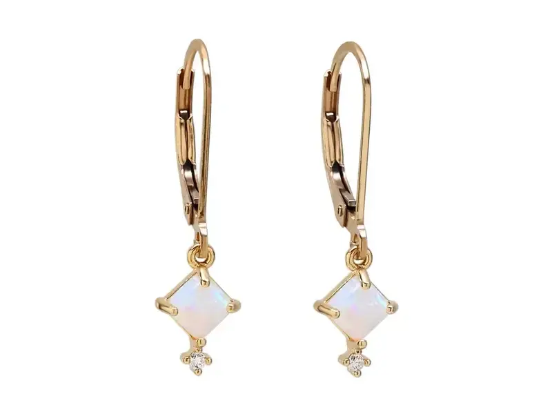 Ofina Jewelry Square Prong Opal & CZ Leverback GF Earrings