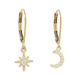 Ofina Jewelry Leverback Moon/Star CZ Earrings, Gold Filled