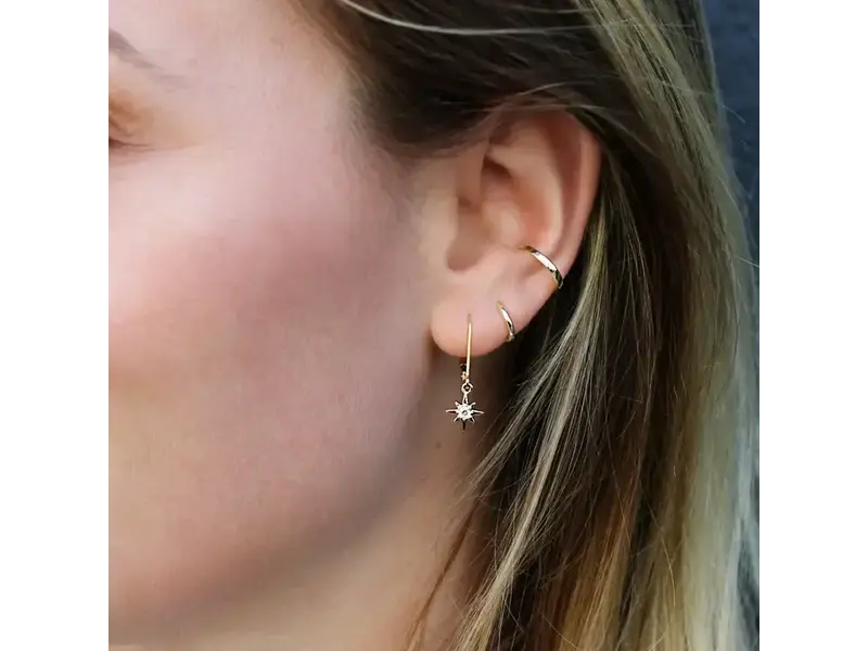 Ofina Jewelry Leverback Moon/Star CZ Earrings, Gold Filled