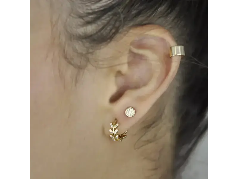 Ofina Jewelry CZ Leaves Huggies - Gold Vermeil