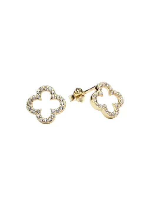 CZ Clover Studs, Gold Vermeil