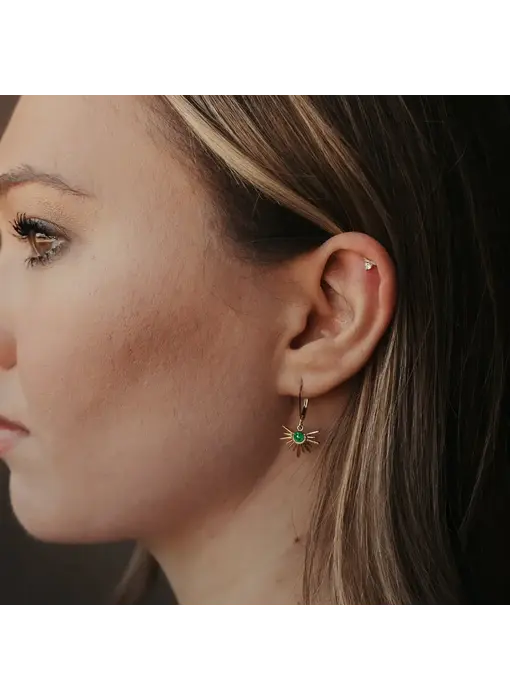 CZ Starburst Leverback Earrings, Green