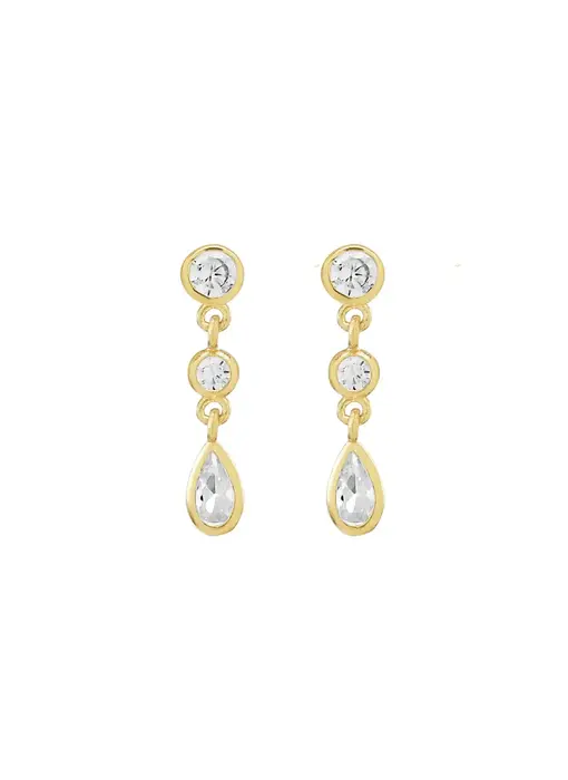 Double CZ Teardrop Dangle Studs