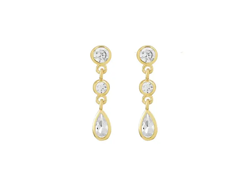 Ofina Jewelry Double CZ Teardrop Dangle Studs