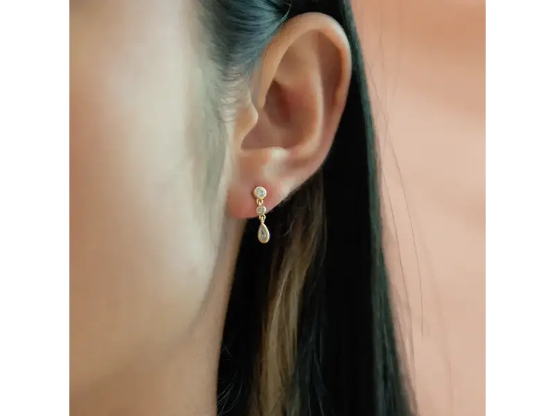 Ofina Jewelry Double CZ Teardrop Dangle Studs