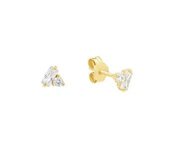 CZ Round & Baguette Combo Studs, GV