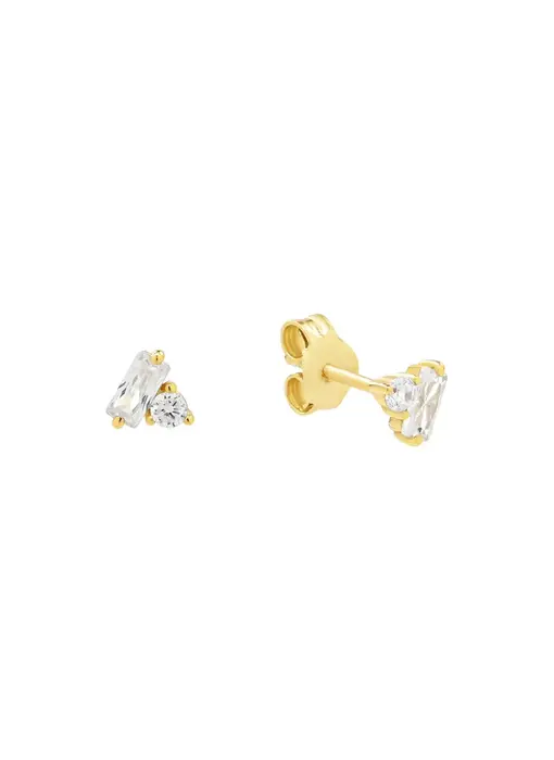 CZ Round & Baguette Combo Studs, GV