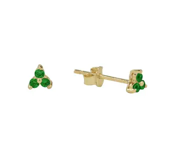 Green Tri-CZ Prong Studs, Gold Vermeil