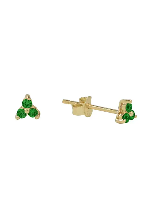 Green Tri-CZ Prong Studs, Gold Vermeil