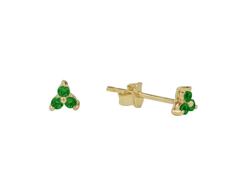 Ofina Jewelry Green Tri-CZ Prong Studs, Gold Vermeil