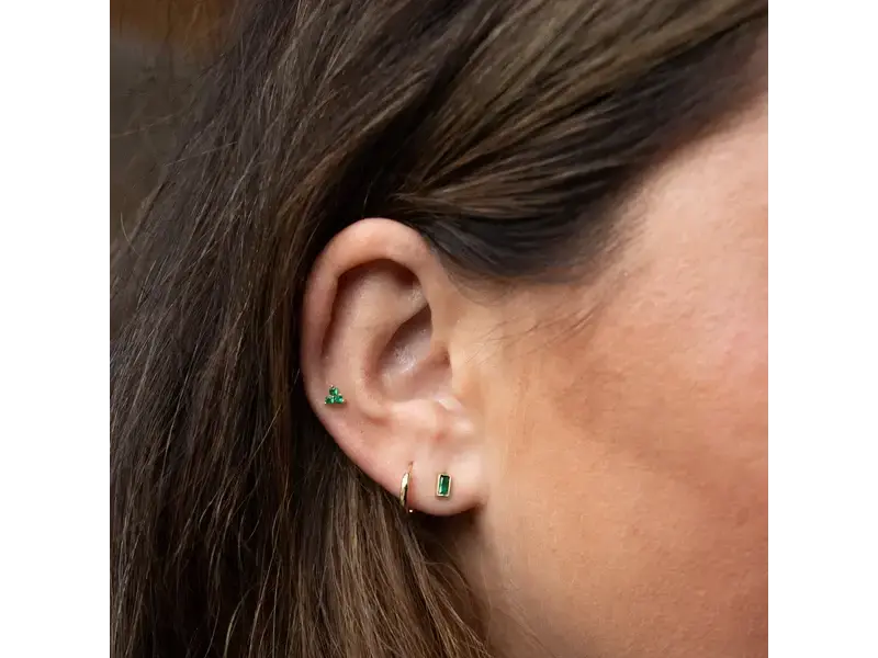 Ofina Jewelry Green Tri-CZ Prong Studs, Gold Vermeil