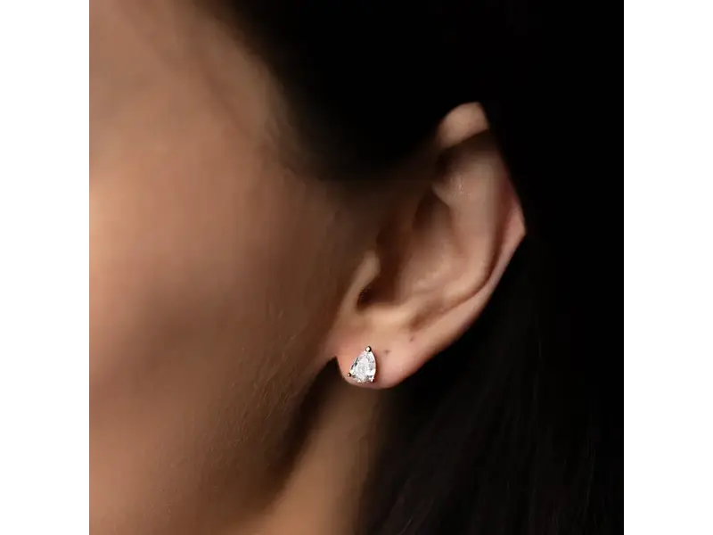 Ofina Jewelry Large CZ Teardrop Studs, Gold Vermeil